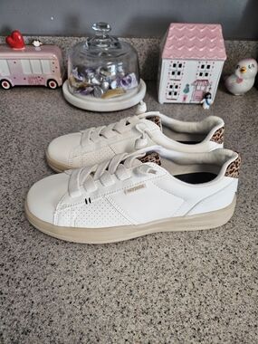 Hey Dude White Sneakers with Leopard Accent